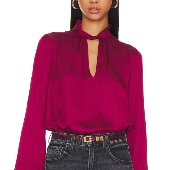 Paige Women’s Ceres Keyhole Blouse Lightweight Silky Knit Mulberry Sz Medium - Picture 13 of 13